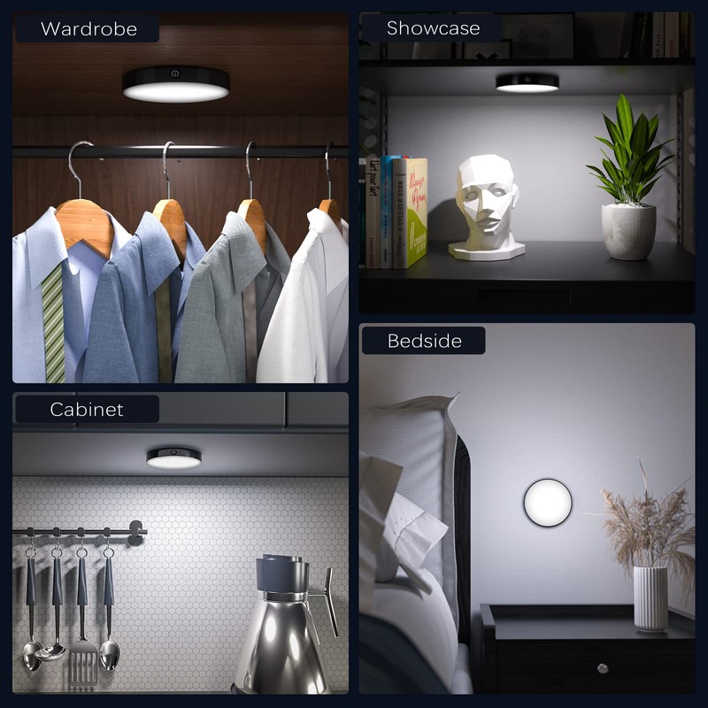 Ferswe Rechargeable Tap Light 6000K, Dimmable Touch Light with 1000mAh