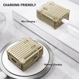 VISOOM Compatible With Airpods 2&1Case Cover, Funny Suitcase Design Case for Airpods 2nd/1st Generation (2022/2019) with Cleaning Kit, Cute Fashion Protective Airpods Case for with Keychain,Gold