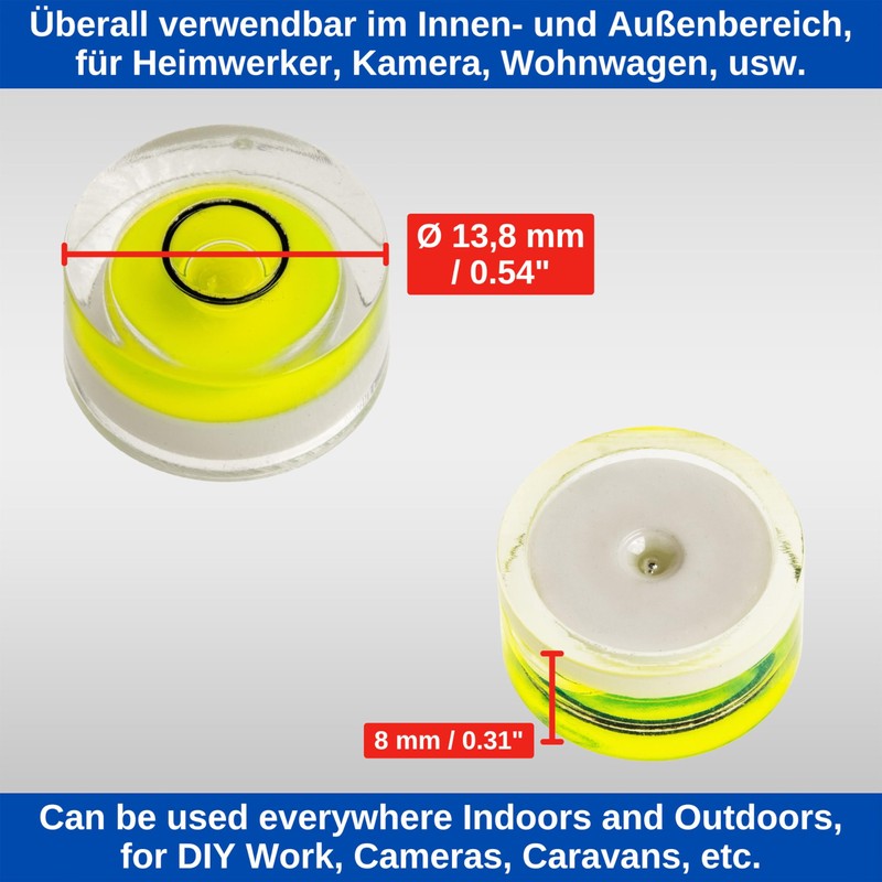 Round spirit level set, 5 pieces, with diameter 13.8 mm