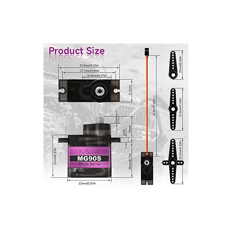 Miuzei MG90S 9G Micro Servo Motor Kit de Motor Engranaje