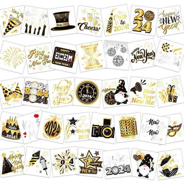 HOWAF 72pcs 2024 NYE Party Favors Tattoos Stickers, New Years Temporary Tattoos, Happy New Year Face Tattoos for 2024 Happy New Year Eve Party Decorations, 2024 New Years Firework Temporary Tattoos