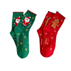 Christmas Socks Women's Winter Socks Cuddly Socks Christmas Santa Socks Cotton Winter Warm Christmas Stockings Socks Advent Calendar Socks Christmas Cotton Socks for Autumn and Winter 2 Pairs, red