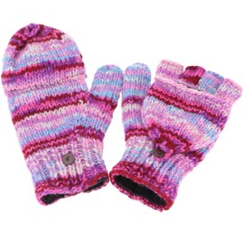 GURU SHOP Nepal Hand Knitted Gloves, Fold-Up Gloves, Wool Gloves, Men/Women, Purple, Wool, Size: One Size, lilac