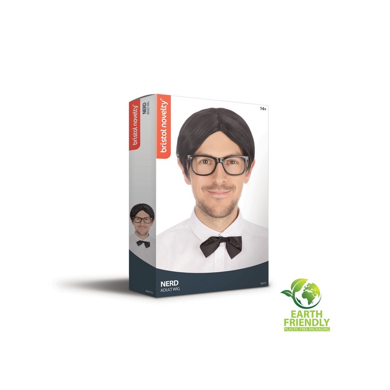 Mens Black Nerd Wig, Pack of 1 - Stylish Design,