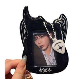 Caviotess Black Guitar Clear Kpop Photocard Holder with Keychain, PVC Credit ID Card Photo Display Case Badge Holder