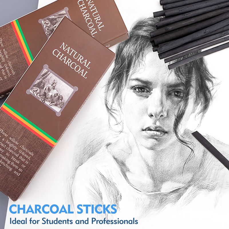 30 PCS Charcoal Sticks, Black Willow Charcoal 3-5mm, 5-7mm, 7-9mm