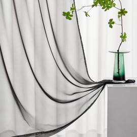 TOAVA DECO Cortinas de gasa transparente color negro translúcido para tratamiento de ventana, paneles de 72 pulgadas de largo, bolsillo para barra, cortinas negras para recámara, sala de estar, 2 paneles de 52 x 72 pulgadas