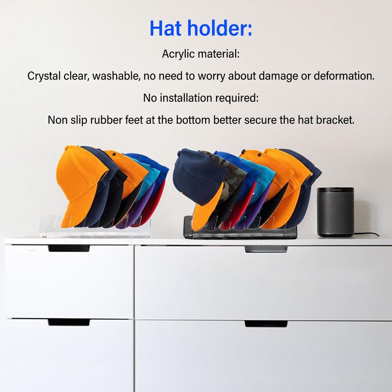 2Pcs Hat Holder Acrylic 14 Slots Non Slip Multifunctional Baseball