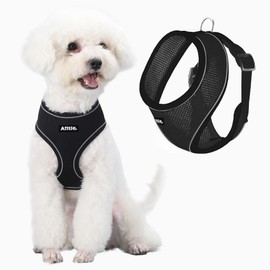 AIITLE Puppy Dog Harness, Triple-Layer Breathable Mesh, Adjustable Fit & Reflective Design, Choke-Free Over-The-Head Vest for Indoor/Outdoor Use, Perfect for Maltese, Chihuahua (S, Black)
