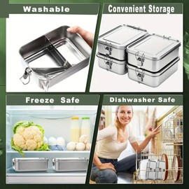 Stainless Steel Lunch Box Metal Lunch Box Leak-proof and Stackable Steel Lunch Box Large Sandwich Box with Compartment Portable Backpack BPA-Free for Picnic School Work Camping Food to Take Away (1400