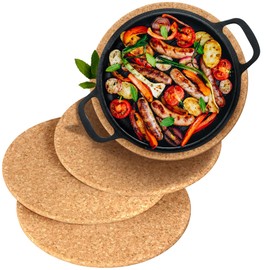 Cork Trivet | 30 cm | Pack of 4 | Round Cork Coasters for Pots, Pans, Glasses, Bowls, Vases, Arrangements - Decorative Underlay Also Suitable for Crafts - Heat Resistant, Non-Slip