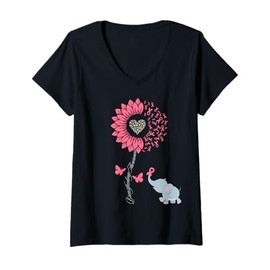 Womens Breastfeeding Week Awareness Sunflower Butterfly Elephant V-Neck T-Shirt