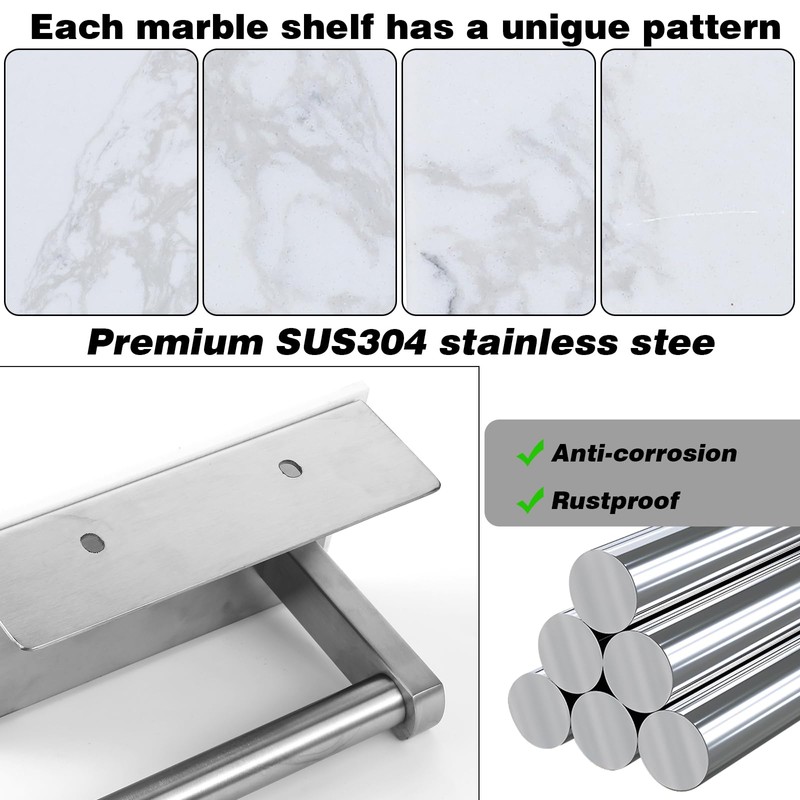 Toilet Paper Holder with Marble Shelf, SUS304 Stainless Steel Wall