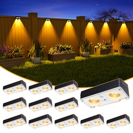 JOFIOS Solar Fence Lights Outdoor Waterproof, 80 Lumens Solar Lights for Fence with Warm White & RGB 8 Colors,Outdoor Solar Light for Deck, Patio, Backyard, Fence, Railing (12-Pack-Black)