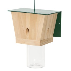 Carpenter Bee Trap for Outside - Green Pentroof Shed Style Nature Hanging Wood Carpenter Bee Traps Outdoor - Best Bee Trap - Insect Traps with Removable Vault (1 Pack)