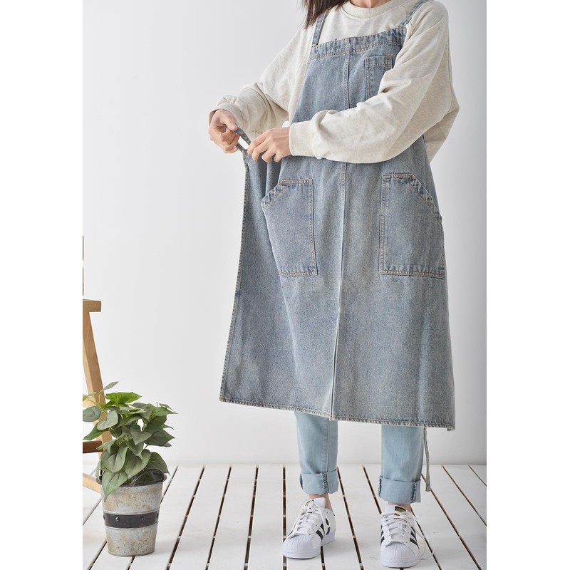 Pincy Denim Apron Cross Back, Unisex Adjustable Bib Apron with