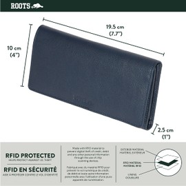 ROOTS Women's Premium Leather RFID Protected Slim Wallet Clutch Purse with Large Capacity and Zipper Pocket, Black