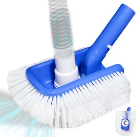 Pool Brush Head with Pool Vacuum Head for Inground & Above Ground Pools, Round Heavy Duty Scrubber Pool Broom Cleaning Nylon Brush with 1/4" or 1/2" Swivel Hose Connection, No Pole