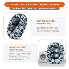 WC SweatZ Max - Protective Earpad Covers for Airpods Max Made by Wicked Cushions | Sweatproof & Easily Washable | Full Earpad Sweat Protection | Geo Grey