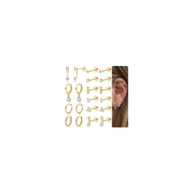 Jstyle 10 Pairs Earrings Set 316L Stainless Steel 18K Gold Women Hypoallergenic Hoop Earrings Ring Drop Stud Cartilage Jewelry, No Gemstone
