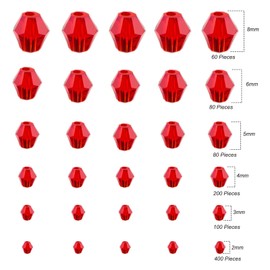 Gocelyn 900pcs Crystal Bicone Glass Beads of AB Color (Red), Rondelle Crystal Beads Assorted Supplies Spacer Loose Beads for Jewelry Making Findings Bracelets Pendants (2mm, 3mm, 4mm, 5mm,6mm, 8mm)