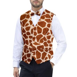 Fashonal Giraffe Print Vest Costume Men Party Waistcoat Vest & Bow Tie, Giraffe, Size M