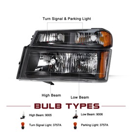 JSBOYAT Headlight Assembly w/Bumper Lights 4pcs Fit for 04-12 Chevy Colorado/GMC Canyon, 06-08 Isuzu I-Series Headlamp Passenger & Driver Side, Black Housing with Amber Reflector