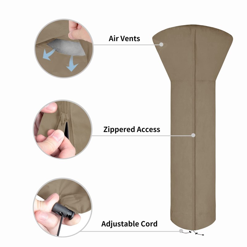 Easy-Going Patio Heater Cover with Zipper and Storage Bag, Waterproof