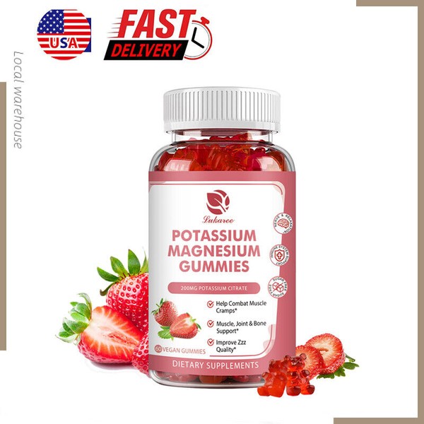LUKAREE Potassium Magnesium 60Gummies High Absorption Magnesium Glycinate 200Mg&Potass