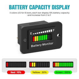 12V 24V 36V 48V 60V 72V Battery Monitor Meter, Waterproof LED Battery Capacity Voltage Indicator Acid&Lithium Battery Gauge Meter for Golf Cart EZGO Club CAR and Most Cars