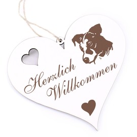 Herzlich Willkommen Sign - Jack Russel Terrier Head - Decorative Heart Wooden Welcome Sign Door Sign Decorative Sign Door Decoration