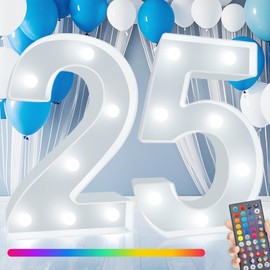 Light Up Numbers, 34 Colors Marquee Number Lights Sign Color Changing for 25th Birthday Party Decorations Girls Gifts Bedroom Decor Number 25