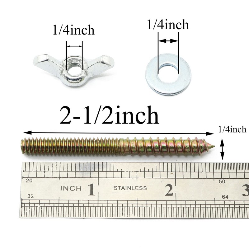 Pro Bamboo Kitchen 8pcs Hanger Bolt 1/4x2-1/2inch Double Headed Screws