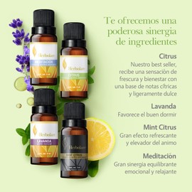 Herbolare - Paquete 4 aceites Relajación 5 ml. Aceite esencial de Lavanda, Citrus, Mint Citrus y Meditación.