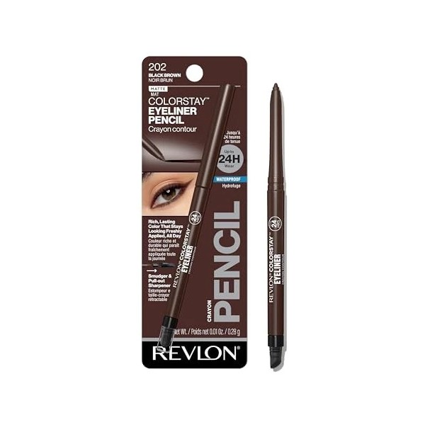 Revlon ColorStay Pencil Waterproof Eyeliner, 202 Black Brown, 0.01 oz
