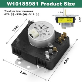 W10185981 Dryer Timer, Compatible with Whirlpool M-aytag, KitchenAid, Jenn-Air, Amana, Replacement for W10857612, AP6003908, 4454384, PS11731366, W10745655