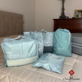 ChicHouse Set of 5 Suitcase Organizers for Holidays, Business Travels, for Childbirth Bags. Space-Saving Suitcase Bags, Packing Cubes. (Dusty Blue)