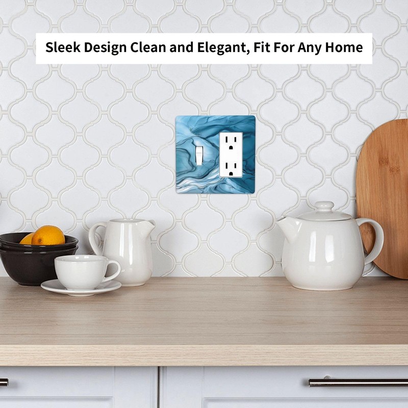 Blue Navy Marble 2 Group Switch Rocker Combination Wall Plate