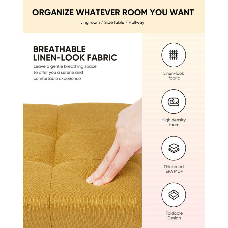 B FSOBEIIALEO Storage Ottoman Cube, Linen Folding Foot Rest Ottomans