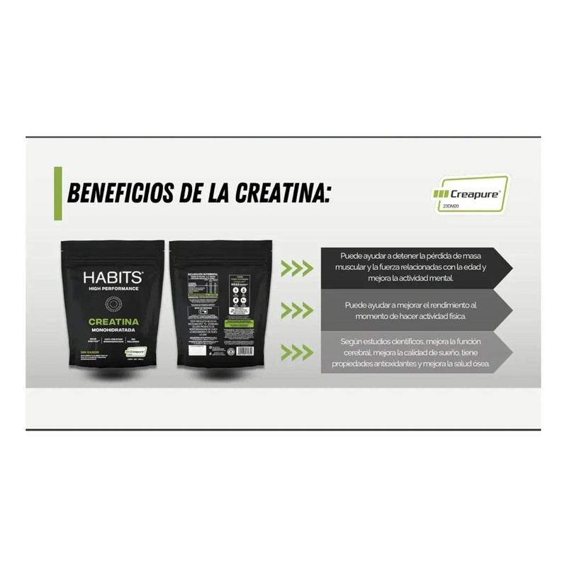 Habits, Creatina Monohidratada 300 Gr. Sin Sabor, Sfn.
