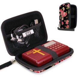 USA Gear Hard Case Compatible Compatible with Wonder Bible KJV The Talking Audio Bible Player, Wonder Bible NIV, Cable, Earbuds & More - Scratch Resistant Interior, Wrist Strap (Case Only) - Roses