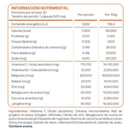 Punic 30 cápsulas de Vitamina C + Vitamina D3 + Jengibre + Curcuma + Zinc + Magnesio | Ingredientes 100% naturales |