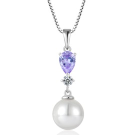 EJARY Pearl Necklaces for Women June Birthstone Alexandrite Pendant Necklace 925 Sterling Silver Pearl Jewelry