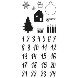 Rayher 50223000 Clear Stamps Advent Calendar Classic 97 x 205 mm 33 Designs Individual Bags 1 sheet, white, normal.