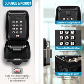 BKNOOU Key Lock Box Wall Mount with Code, Key Lock Box for Outside, Waterproof Key Safe Extra Large Lockbox for Keys Outdoor, 12-Digit Combination Key Storage Box Spare Hider for Home Garage