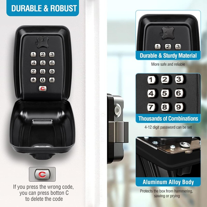 BKNOOU Key Lock Box Wall Mount with Code, Key Lock