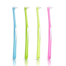 Griowenke 4本入 ワンタフトブラシ やわらかめ 超極細 奥歯用歯ブラシ 矯正用歯ブラシ 部分磨き 歯ブラシ テーパー毛 (ブルー/グリーン/イエロー/レッド)