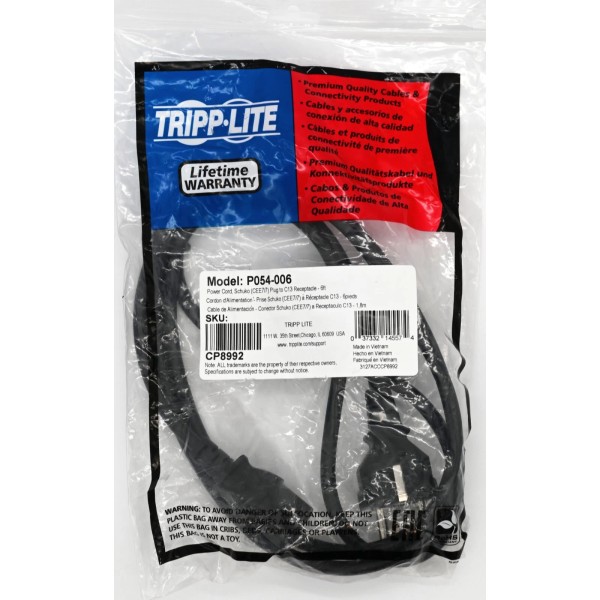 Tripp-Lite P054-006 Schuko (CEE7/7) Plug to C13 Receptacle New European