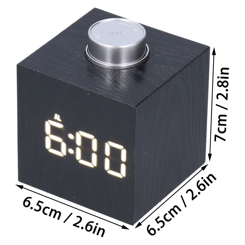 LED Knob Alarm Clock Digital Thermometer Display Imitation Wood Grain