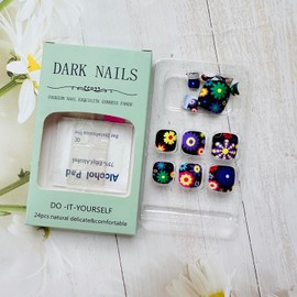 24Pcs Summer Flower Press on Toenails Short Square Fake Toe Nails Black Toe Nail Press Ons with Cute Flower Design Acrylic Full Cover Matte False Toe Nail Tips Stick on Toenails for Women